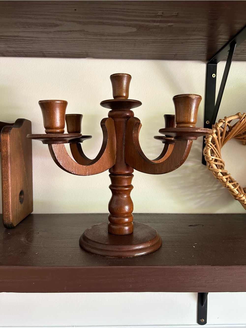 Vintage Midcentury Wooden 4 Arm 5 Candle Candelabra